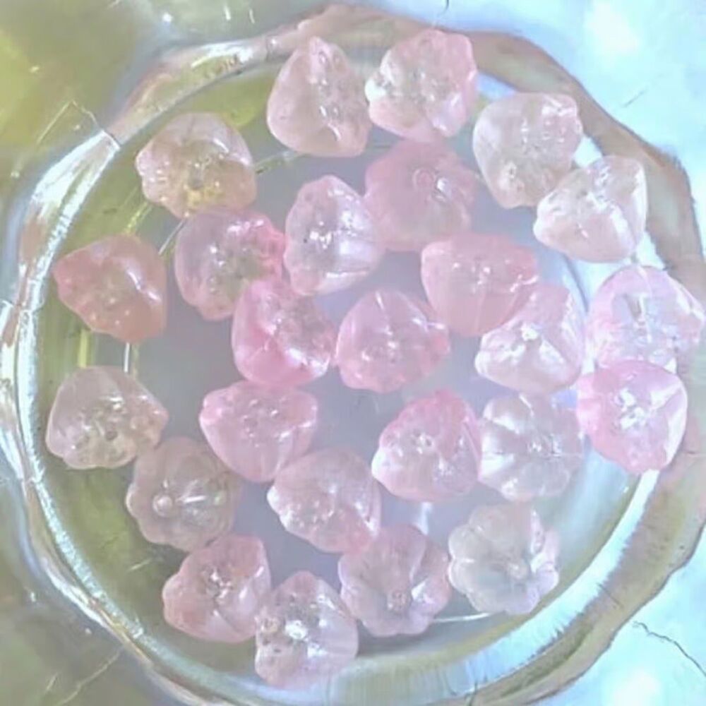 25pcs Beads for Jewelry #10014 Pink Lotus Flowers Glass Bead